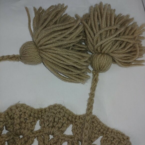 Handmade Crocheted Womens OSFA Sweater Shawl Collared Beige Pom Pom Cottagecore - Picture 9 of 9